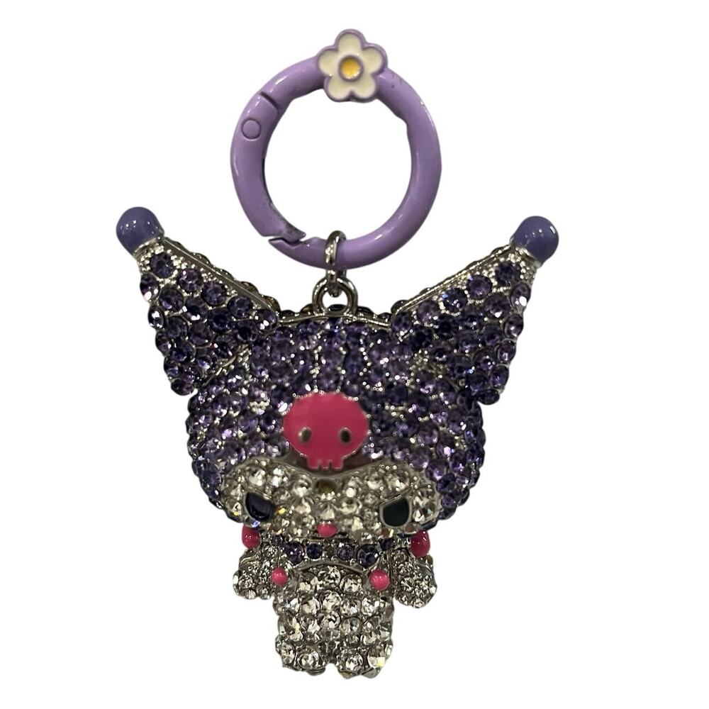 Kuromi Sanrio Licensed Rhinestone 3D Keychain Clip-On Bag Charm Purple Bling